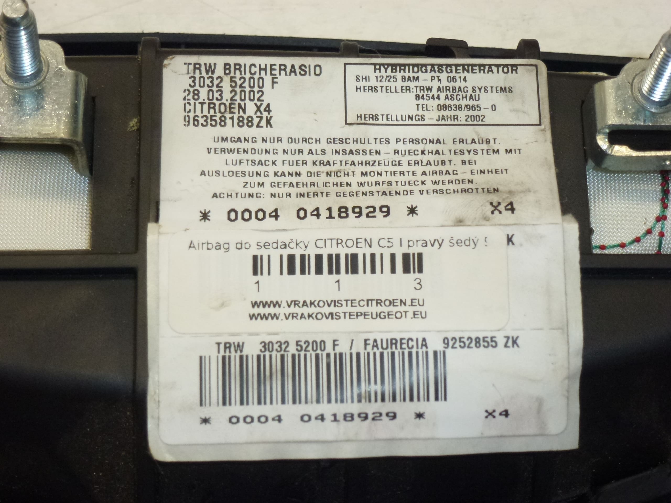 Airbag Beifahrersitz Citroën C5 96358188ZK 96391352ZK 8216K3 – Bild 2